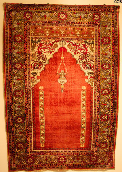 Silk prayer rug (late 19thC) Turkish at Huntington Museum of Art. Huntington, WV.