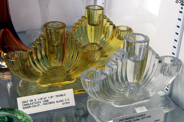 Trindle candlesticks (1937-9) at Fostoria Glass Museum. Moundsville, WV.
