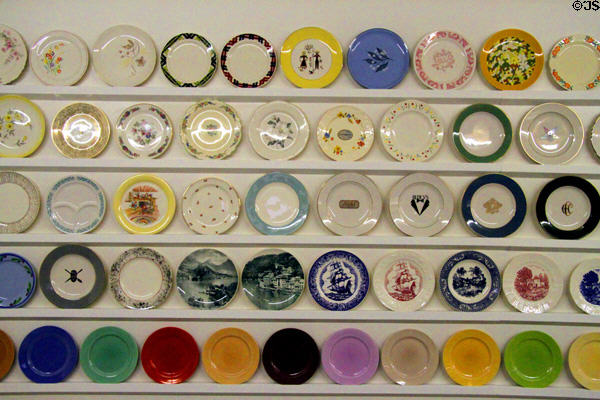 Collection of Homer Laughlin porcelain plates at Grave Creek Mound Museum. Moundsville, WV.