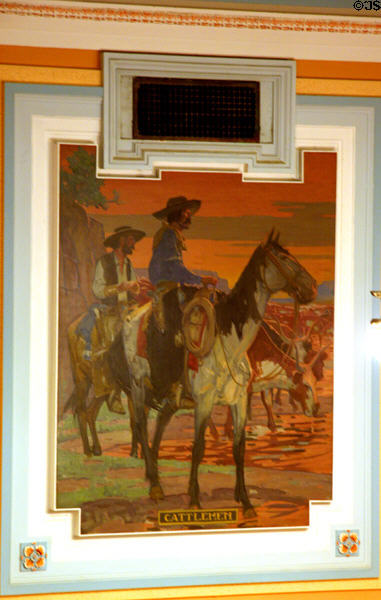 Mural of Cattlemen (1917) by Allen Tupper True in House of Wyoming State Capitol. Cheyenne, WY.
