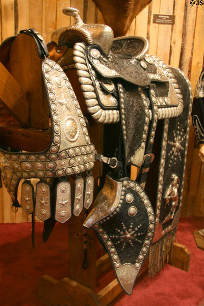 Forrest Riley Parade Saddle with silver decoration (1948-53) by San Fernando Valley Saddlery at Nelson Museum of the West. Cheyenne, WY.