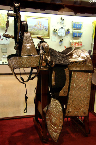 Ute Chieftain Parade Saddle with silver decoration by Heiser-Keyston at Nelson Museum of the West. Cheyenne, WY.