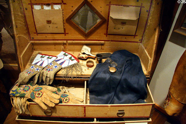 Traveling wardrobe trunk with objects used by Cody (c1900-09) at Buffalo Bill Center of the West. Cody, WY.