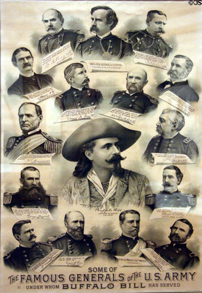 Poster (c1887) of some famous U.S. Generals under whom Buffalo Bill served including Custer, Sherman & Sheridan (printed A. Hoen & Co., Baltimore) at Buffalo Bill Center of the West. Cody, WY.