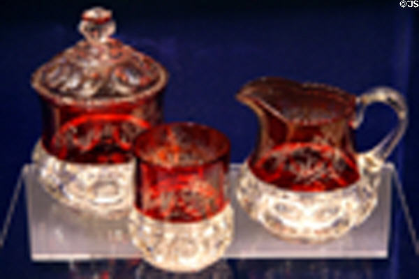 Souvenir ruby glassware from Buffalo Bill's Wild West show during 1893 Chicago World's Fair at Buffalo Bill Center of the West. Cody, WY.