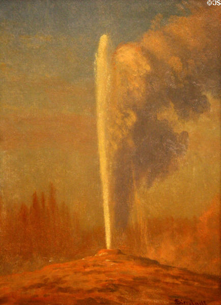 Yellowstone's Old Faithful painting (c1881) by Albert Bierstadt at Buffalo Bill Center of the West. Cody, WY.