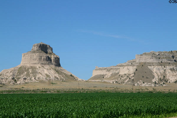 Dome Rock & South Bluff over corn at Scotts Bluff National Monument. WY.