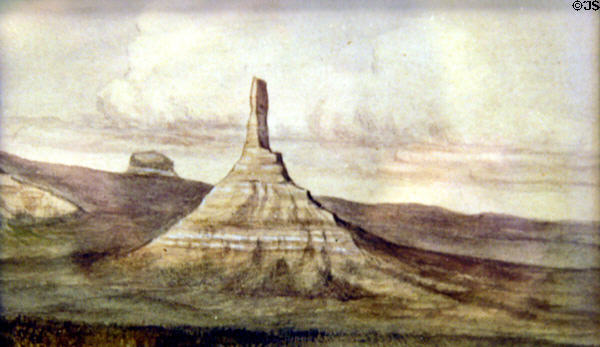 Drawing of Chimney Rock by W.H. Jackson at Scotts Bluff National Monument. WY.