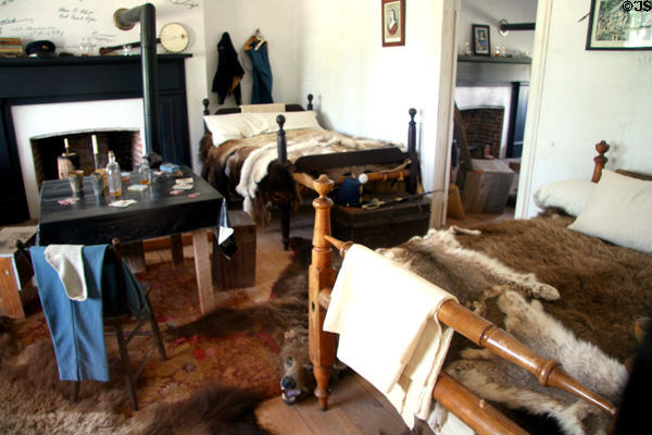 Officer's sleeping area of Old Bedlam house at Fort Laramie National Historic Site. WY.