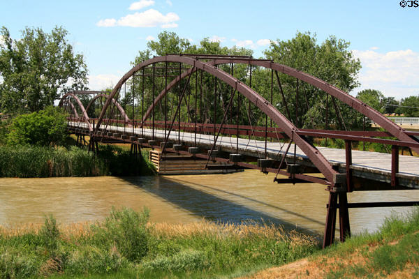 Old Army Bridge over Platte River (1875) of cast iron shipped from Eastern U.S. at Fort Laramie National Historic Site. WY.