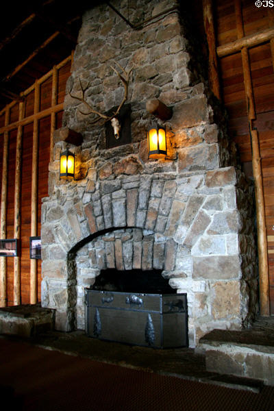 Old Faithful Lodge fireplace at Yellowstone National Park. WY.