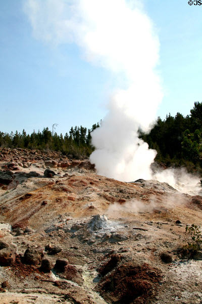 Steaming vent on Norris Geyser Basin at Yellowstone National Park. WY.