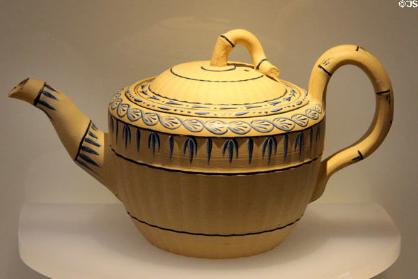 Wedgwood caneware teapot (1780-90) in series deigned to look like Chinese bamboo at Lady Lever Art Gallery. Liverpool, England.