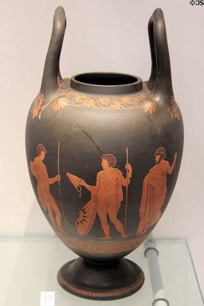 Wedgwood black basalt Grecian-style vase with encaustic decoration (1785) at Lady Lever Art Gallery. Liverpool, England.