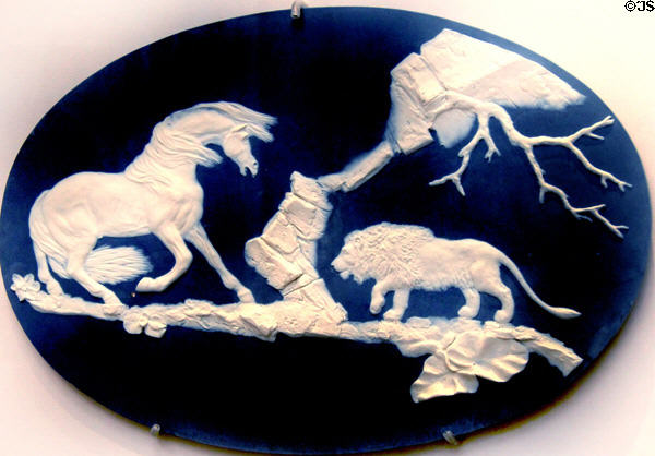 Frightened Horse blue jasper medallion relief (1780-85) by George Stubbs for Wedgwood at Lady Lever Art Gallery. Liverpool, England.