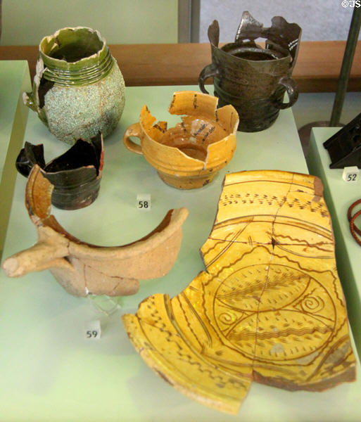 Earthenware vessels excavated from Liverpool at Museum of Liverpool. Liverpool, England.