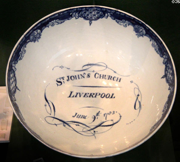 St John's Church porcelain punchbowl (1785) by John Pennington's factory, Islington, Liverpool at Museum of Liverpool. Liverpool, England.