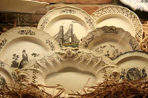 Ceramic plates made & transfer printed in Liverpool at Museum of Liverpool. Liverpool, England.