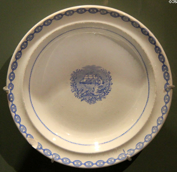 Ceramic bowl (c1858) by John Stonier of Liverpool perhaps commemorating building of Great Eastern at Merseyside Maritime Museum. Liverpool, England.