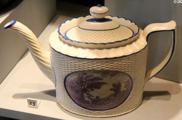 Stoneware teapot (c1800) by Herculaneum Pottery, Toxteth, Liverpool at Walker Art Gallery. Liverpool, England.