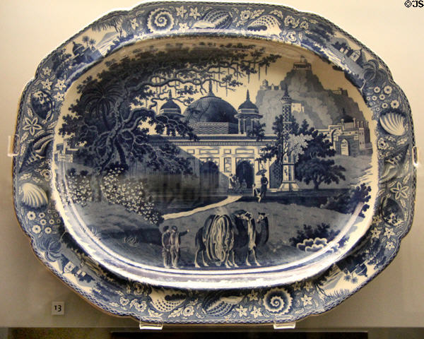 Transfer-printed earthenware meat-dish (c1820) by Herculaneum Pottery, Toxteth, Liverpool at Walker Art Gallery. Liverpool, England.