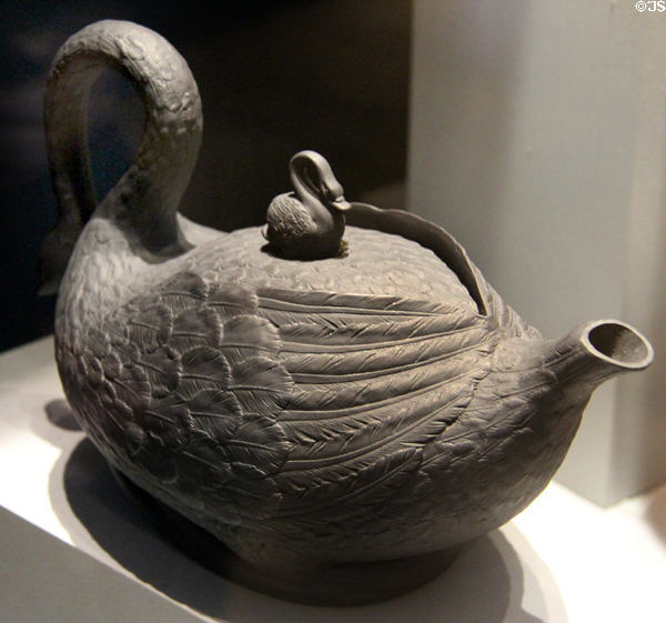 Basalt ware teapot (c1810) from Staffordshire at Walker Art Gallery. Liverpool, England.