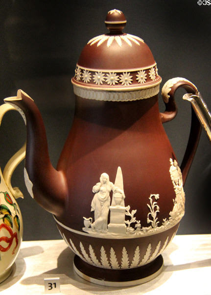 Stoneware coffeepot (c1800-10) by Herculaneum Pottery, Toxteth, Liverpool at Walker Art Gallery. Liverpool, England.
