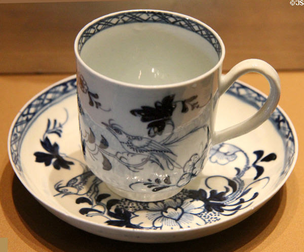 Porcelain coffee cup & saucer (1770-5) by Philip Christian's factory, Liverpool at Walker Art Gallery. Liverpool, England.