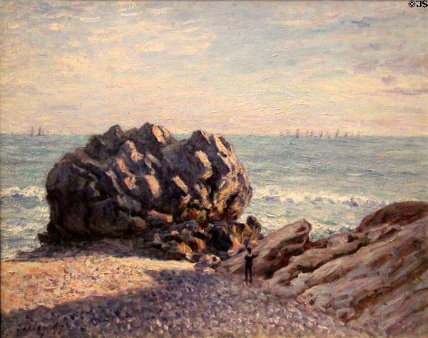 Storr's Rock, Lady's Cove, Evening painting (1897) by Alfred Sisley at National Museum of Wales. Cardiff, Wales.