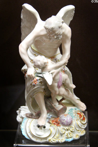 Time Clipping the Wings of Cupid porcelain figurine (1770-05) made in Derby at National Museum of Wales. Cardiff, Wales.