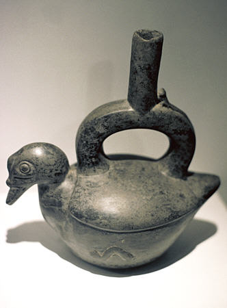 Chanchan (Chimu) ceramic duck (1100) in Inca Museum, Cusco, found five km from Trujillo. Peru.