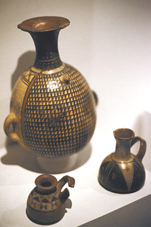 Inca jugs (Puyñus) in Cusco's Incan Museum. Peru.