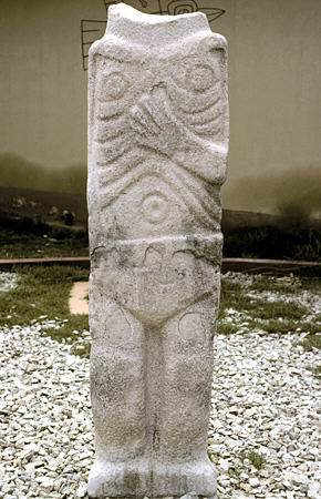 Pre Incan carving (200 BCE-200) in Pucara Museum. Peru.