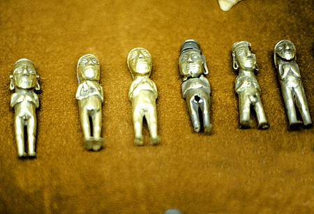 Inca idols used to identify sex of person in tomb (15thC) in Gold Museum, Lima. Peru.