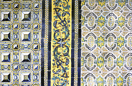 Tiles on cloister walls of San Francisco Monastery, Lima made in 1620 in Seville donated by Inca Princess. Peru.