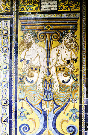 Tiles of satyrs (Seville, 1620) in San Francisco Monastery, Lima. Peru.