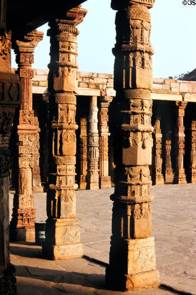 Columns of Mosque ruins at Qutub Minar. Delhi, India.