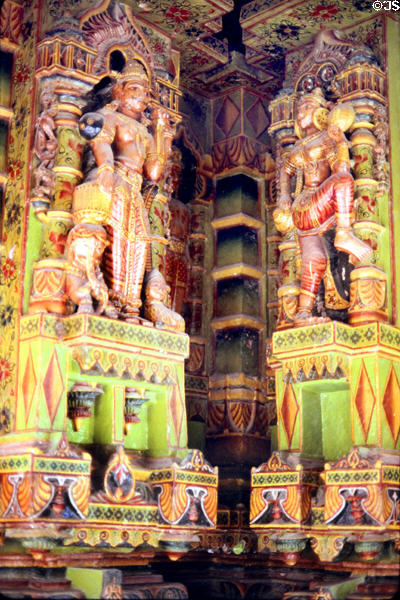 Carved & painted statues in Jain Temple, Bikaner. India.