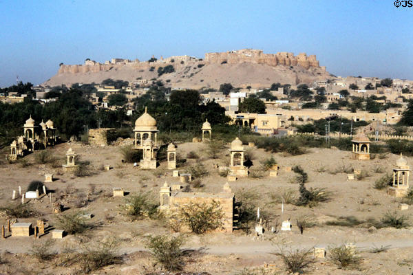 View of fort & Moslem cemetery above reservoir in Jaiselmer. India.