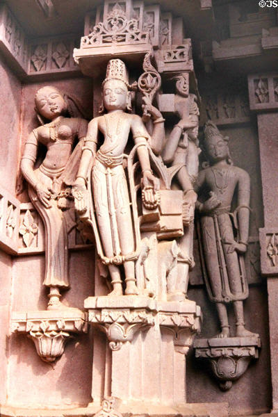 Sculptures of figures on temple at Mandore, Jodhpur. India.