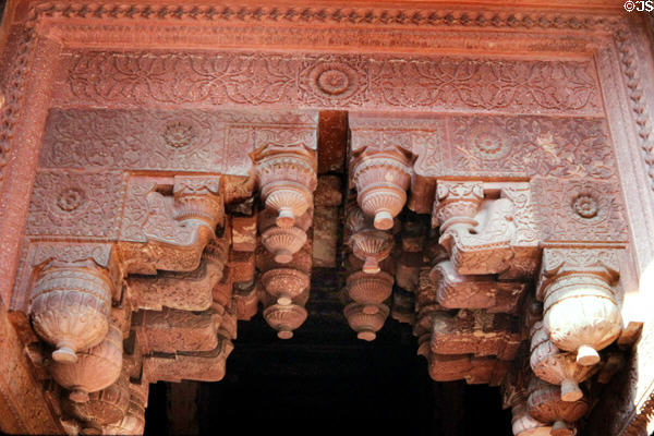 Architectural detail of Red Fort's stonework in Agra. India.