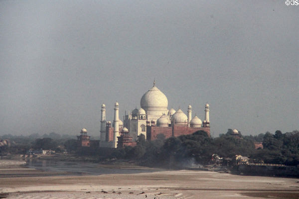 Taj Mahal seen from Red Fort in Agra. India.
