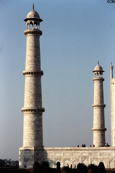 Towering minarets at Taj Mahal, Agra. India.