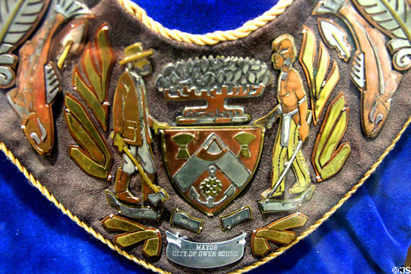 Detail of Owen Sound, Ontario mayor's collar (chain) of office with sculpted symbols by Douglas Allan Wood, Ken Reiner, & William Parrot in private collection.