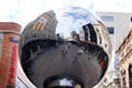 Adelaide Mall as seen in a reflecting ball on street. Adelaide, Australia.