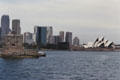 Island jail in front of Sydney skyline featuring Sydney Opera House. Sydney, Australia.