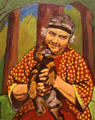 Portrait of Emily Carr with dog Griffon by Edythe Hembroff-Schleicher at Art Gallery of Greater Victoria. Victoria, BC.