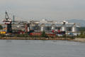 Bulk silos at docks of North Vancouver. Vancouver, BC.