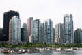 Condo-apartments along 1200 block of West Cordova St. over float plane docks from harbour. Vancouver, BC.