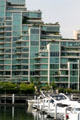 Terraced condos in Bayshore complex on Coal Harbour. Vancouver, BC.